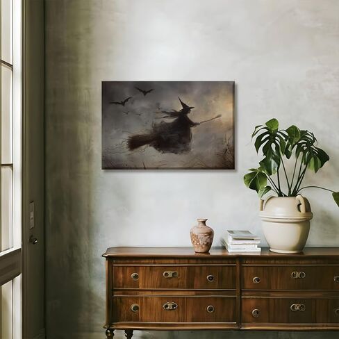 Vintage Halloween Flying Witch Posters Witchy Canvas Prints Dark Academia Wall Art Gothic Decor Witching Hour Poster Horror Spooky Moody Aesthetic for Living Room Bedroom Home 8x12inch Unframed in Saudi Arabia
