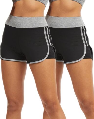 ​​Women's 2 in 1 Running Shorts with Liner - High Waist Black Workout Athletic Shorts for Women in Kuwait