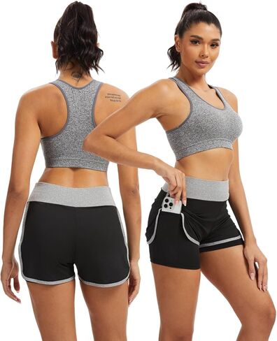 ​​Women's 2 in 1 Running Shorts with Liner - High Waist Black Workout Athletic Shorts for Women in Kuwait