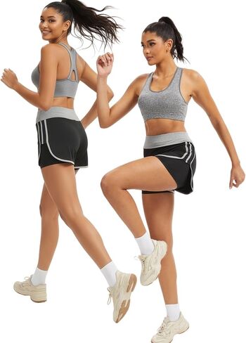 ​​Women's 2 in 1 Running Shorts with Liner - High Waist Black Workout Athletic Shorts for Women in Kuwait