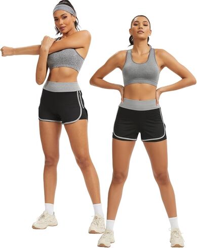 ​​Women's 2 in 1 Running Shorts with Liner - High Waist Black Workout Athletic Shorts for Women in Kuwait