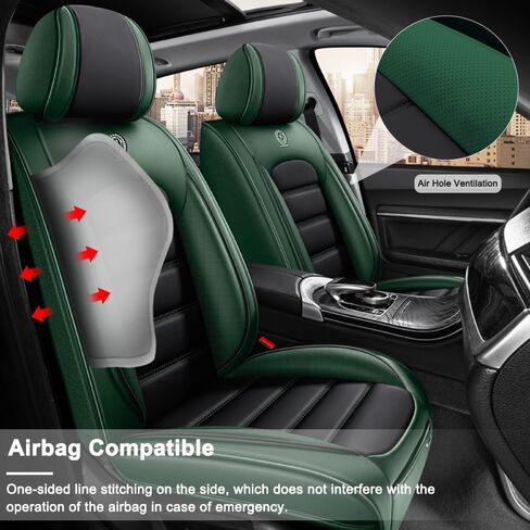 5 Seat Covers for Mercury Montego 2005-2007,Premium Nappa Leather Car Seat Covers Car Seat Cushions,Waterproof Soft Seat Covers for Cars,Interior Accessories Airbag Compatible（Standard-Black&Green） in Saudi Arabia