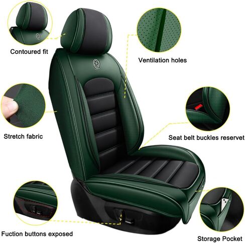 5 Seat Covers for Mercury Montego 2005-2007,Premium Nappa Leather Car Seat Covers Car Seat Cushions,Waterproof Soft Seat Covers for Cars,Interior Accessories Airbag Compatible（Standard-Black&Green） in Saudi Arabia