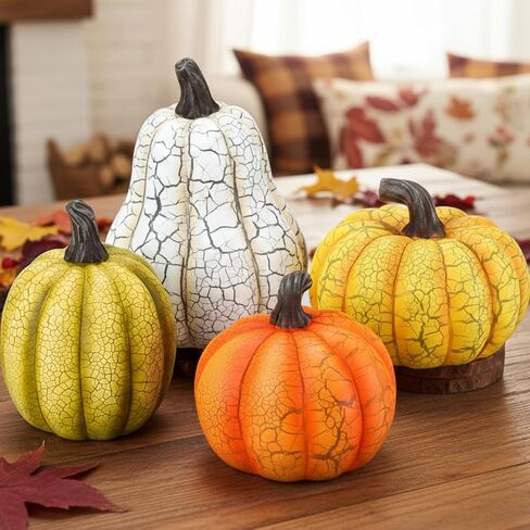 Wesiti 4 Pcs Fall Resin Pumpkin Table Decor 6.7 Inch Large Size Cracked Halloween Pumpkins Figurine Autumn Decoration for Home Harvest Tabletop Centerpiece for Halloween Thanksgiving Party Decor in Saudi Arabia