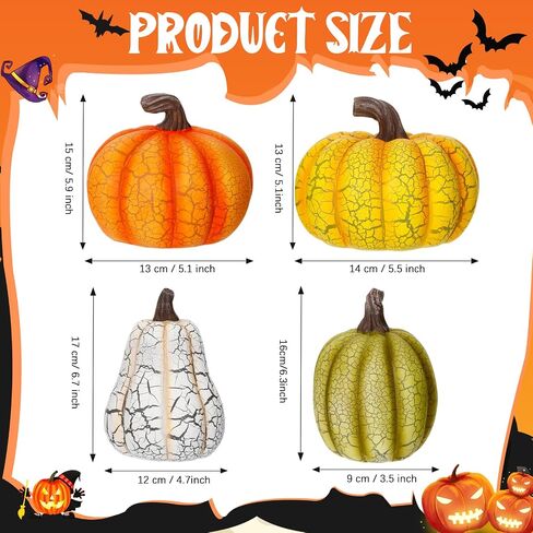 Wesiti 4 Pcs Fall Resin Pumpkin Table Decor 6.7 Inch Large Size Cracked Halloween Pumpkins Figurine Autumn Decoration for Home Harvest Tabletop Centerpiece for Halloween Thanksgiving Party Decor in Saudi Arabia