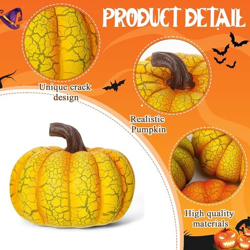 Wesiti 4 Pcs Fall Resin Pumpkin Table Decor 6.7 Inch Large Size Cracked Halloween Pumpkins Figurine Autumn Decoration for Home Harvest Tabletop Centerpiece for Halloween Thanksgiving Party Decor in Saudi Arabia