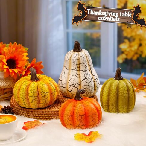 Wesiti 4 Pcs Fall Resin Pumpkin Table Decor 6.7 Inch Large Size Cracked Halloween Pumpkins Figurine Autumn Decoration for Home Harvest Tabletop Centerpiece for Halloween Thanksgiving Party Decor in Saudi Arabia