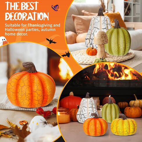 Wesiti 4 Pcs Fall Resin Pumpkin Table Decor 6.7 Inch Large Size Cracked Halloween Pumpkins Figurine Autumn Decoration for Home Harvest Tabletop Centerpiece for Halloween Thanksgiving Party Decor in Saudi Arabia