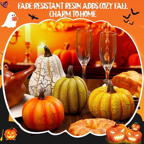 Wesiti 4 Pcs Fall Resin Pumpkin Table Decor 6.7 Inch Large Size Cracked Halloween Pumpkins Figurine Autumn Decoration for Home Harvest Tabletop Centerpiece for Halloween Thanksgiving Party Decor in Saudi Arabia