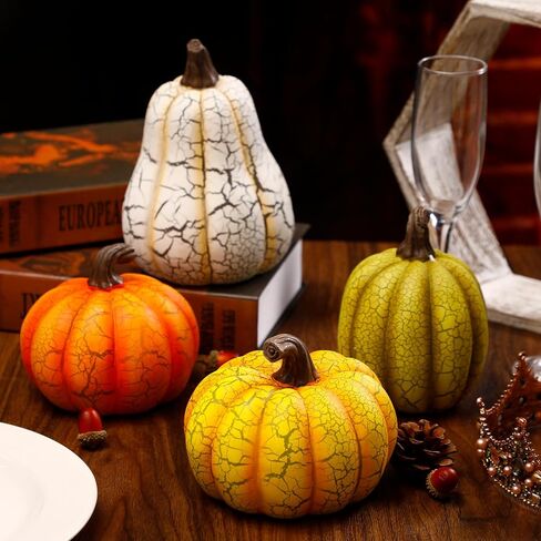 Wesiti 4 Pcs Fall Resin Pumpkin Table Decor 6.7 Inch Large Size Cracked Halloween Pumpkins Figurine Autumn Decoration for Home Harvest Tabletop Centerpiece for Halloween Thanksgiving Party Decor in Saudi Arabia
