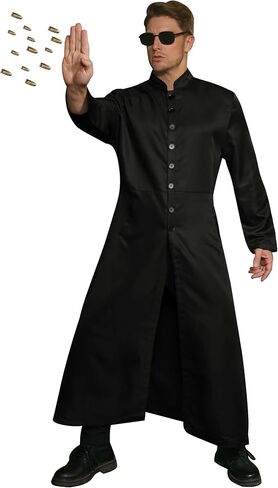 Mainfini Men 2 Pcs Black Coat Cyber Style Costume Adult Halloween Outfit With Sunglasses (S-3XL) in Kuwait