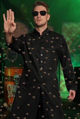 Mainfini Men 2 Pcs Black Coat Cyber Style Costume Adult Halloween Outfit With Sunglasses (S-3XL) in Kuwait