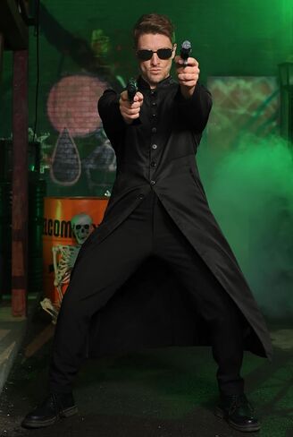 Mainfini Men 2 Pcs Black Coat Cyber Style Costume Adult Halloween Outfit With Sunglasses (S-3XL) in Kuwait