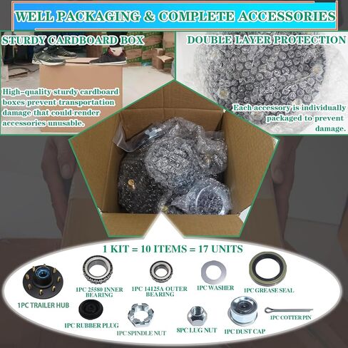 مجموعة واحدة من مجموعات محور المقطورة 5200-6000 رطل 6 براغي 5.5، مجموعة محور المقطورة لـ 1.25 بوصة إلى 1.75 بوصة #42 عمود دوران مدبب، التشحيم المسبق 25580 15123 مجموعة محور مقطورة المهمل. in Kuwait