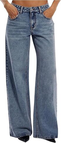 WDIRARA Women's Low Rise Baggy Jeans Y2k Loose Wide Leg Denim Pants in Saudi Arabia