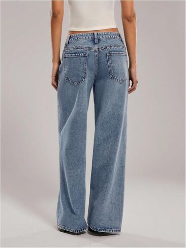 WDIRARA Women's Low Rise Baggy Jeans Y2k Loose Wide Leg Denim Pants in Saudi Arabia