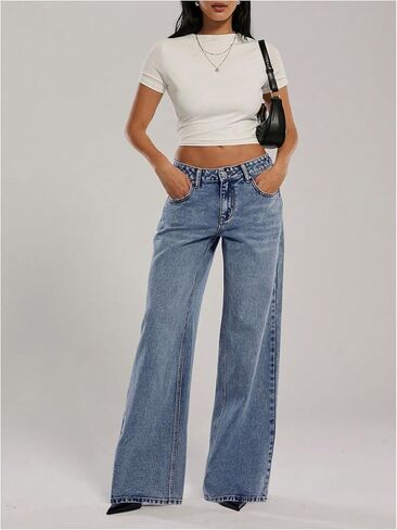 WDIRARA Women's Low Rise Baggy Jeans Y2k Loose Wide Leg Denim Pants in Saudi Arabia