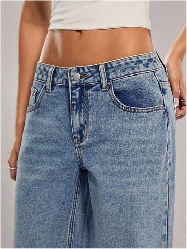 WDIRARA Women's Low Rise Baggy Jeans Y2k Loose Wide Leg Denim Pants in Saudi Arabia