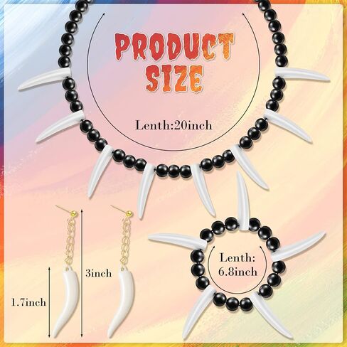 Halloween Caveman Costume 1 Pcs Jungle Bone Necklace 1 Pcs Caveman Tooth Bone Bracelet 1 Pair Stone Era Teeth Earrings Prehistoric Accessories for Cosplay Party Fancy Dress Costume in Saudi Arabia