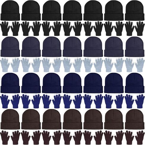 SATINIOR 56 Pieces Bulk Winter Beanies Gloves Set Touchscreen Gloves Hats Combo Pack for Winter Homeless Men Women in Saudi Arabia
