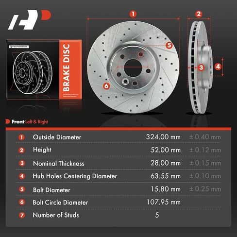 A-Premium 12.75 inch (324mm) Front Vented Disc Brake Rotors Compatible with Select Volvo Models - XC60 2016-2017, 2.0L 2.5L 3.0L, 2-PC Set in Saudi Arabia