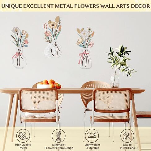 3PCS Metal Flowers Wall Decor for Living Room-Boho Floral Wall Art for Kitchen-Rustic Work for Farmhouse Dining Room Coquette Bathroom Laundry Room and Office Wall Sculptures,3D Bow Wall Art in Saudi Arabia