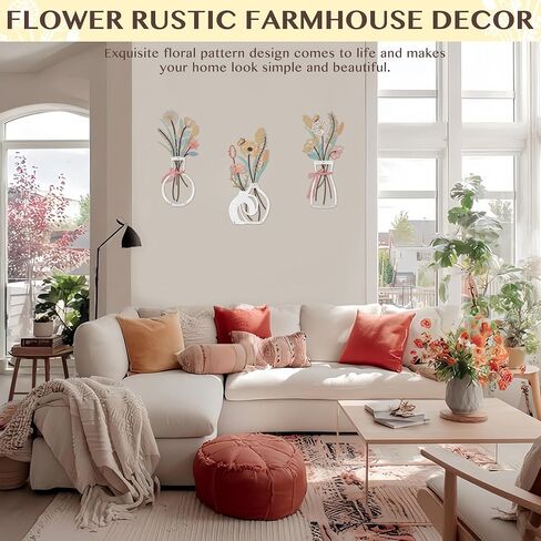 3PCS Metal Flowers Wall Decor for Living Room-Boho Floral Wall Art for Kitchen-Rustic Work for Farmhouse Dining Room Coquette Bathroom Laundry Room and Office Wall Sculptures,3D Bow Wall Art in Saudi Arabia