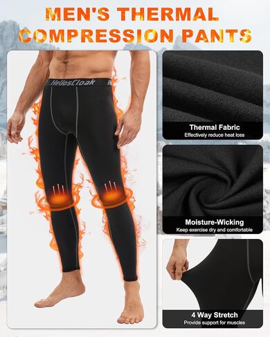 4 Pack Men's Thermal Compression Pants Fleece Lined Sports Tights Leggings Winter Athletic Baselayer Bottoms in Saudi Arabia