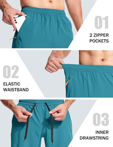 Men's Hiking Shorts 9" Quick Dry Lightweight Running Shorts Zipper Pockets Workout Athletic Shorts in Saudi Arabia