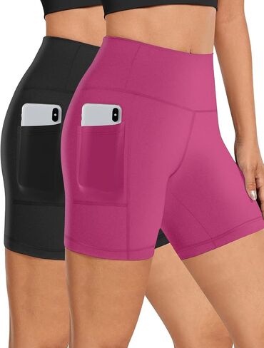 2 Pack Womens Biker Shorts with Pocket High Waisted Yoga Shorts Black in Saudi Arabia