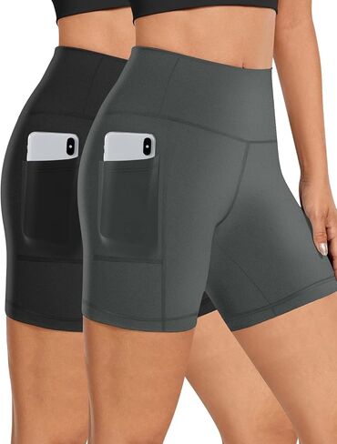 2 Pack Womens Biker Shorts with Pocket High Waisted Yoga Shorts Black in Saudi Arabia