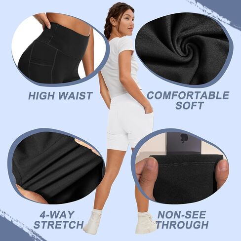 2 Pack Womens Biker Shorts with Pocket High Waisted Yoga Shorts Black in Saudi Arabia