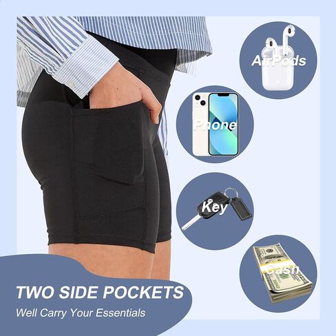 2 Pack Womens Biker Shorts with Pocket High Waisted Yoga Shorts Black in Saudi Arabia