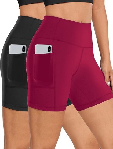 2 Pack Womens Biker Shorts with Pocket High Waisted Yoga Shorts Black in Saudi Arabia