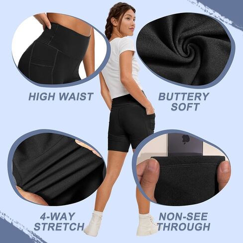 2 Pack Womens Biker Shorts with Pocket High Waisted Yoga Shorts Black in Saudi Arabia