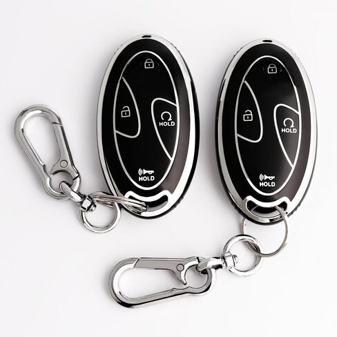 غطاء مفتاح فوب بخمسة أزرار لسيارة Hyundai 2024-2025 Tucson Elantra Santa Fe Kona Sonata IONIQ، واقي حافظة مفاتيح السيارة من مادة TPU مع سلسلة مفاتيح مضادة للخسارة، أسود in Saudi Arabia