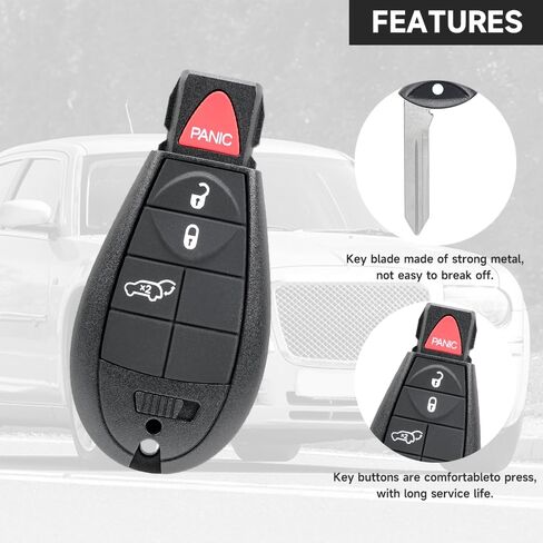 Key Fob Cover Shell Case Replacement 4 Buttons Key Fob Remote Control Shell Case - Compatible for Chrysler 300 2008-2010 for Dodge Dart 2013-2016 in Saudi Arabia