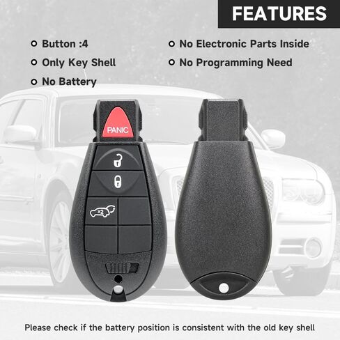 Key Fob Cover Shell Case Replacement 4 Buttons Key Fob Remote Control Shell Case - Compatible for Chrysler 300 2008-2010 for Dodge Dart 2013-2016 in Saudi Arabia