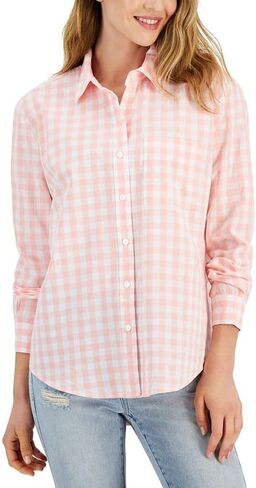 Style Women's Petite Cotton Gingham Boyfriend Shirt in Saudi Arabia