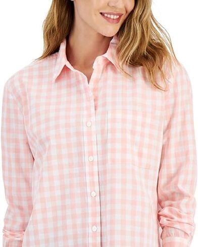 Style Women's Petite Cotton Gingham Boyfriend Shirt in Saudi Arabia