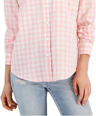 Style Women's Petite Cotton Gingham Boyfriend Shirt in Saudi Arabia