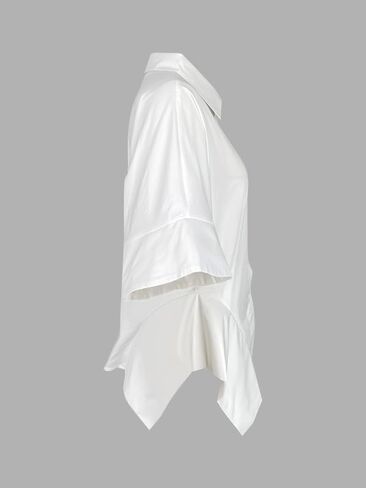 UOOZEE Women's Half Sleeve Collar V Neck Button Down Shirts Asymmetrical Hem Ruffle Loose Casual Cotton Tops Blouse in Saudi Arabia