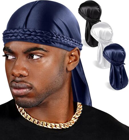 Babalet Durag للرجال والنساء، حريري مرن من الساتان، أقصى تكوين مموج، ضغط فائق، نسيج مسامي مع ذيول in Kuwait