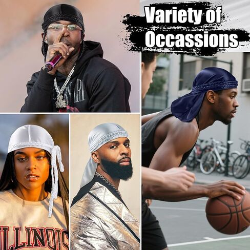 Babalet Durag للرجال والنساء، حريري مرن من الساتان، أقصى تكوين مموج، ضغط فائق، نسيج مسامي مع ذيول in Kuwait