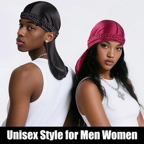 Babalet Durag للرجال والنساء، حريري مرن من الساتان، أقصى تكوين مموج، ضغط فائق، نسيج مسامي مع ذيول in Kuwait