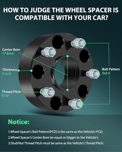 SCITOO 4Pcs 5x5.5 Wheel Spacers 2 inch Bore 77.8mm Studs 9/16" 5 Lug Wheel Spacers Fit for Ram 1500 2011-2011,for Dodge Ram 1500 2002-2010,for Dodge Dakota 2005-2010 in Saudi Arabia