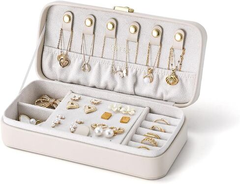 Travel Jewelry Case, Portable Jewelry Box with Ear Stud Board Design, Jewelry Travel Organizer for Rings Necklaces Earrings Bracelets, Travel Jewelry Organizer Case for Women, Light Taupe in Saudi Arabia