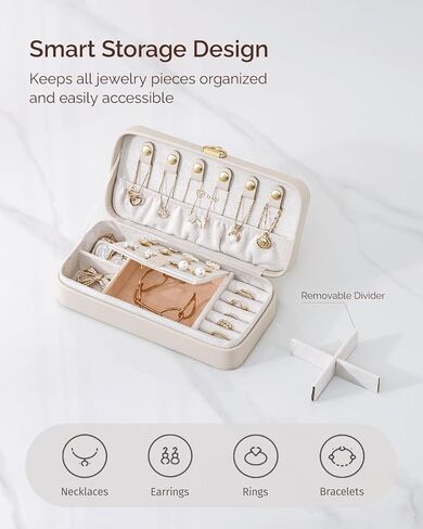 Travel Jewelry Case, Portable Jewelry Box with Ear Stud Board Design, Jewelry Travel Organizer for Rings Necklaces Earrings Bracelets, Travel Jewelry Organizer Case for Women, Light Taupe in Saudi Arabia