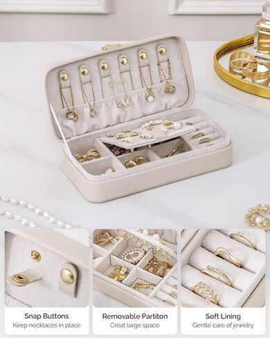 Travel Jewelry Case, Portable Jewelry Box with Ear Stud Board Design, Jewelry Travel Organizer for Rings Necklaces Earrings Bracelets, Travel Jewelry Organizer Case for Women, Light Taupe in Saudi Arabia