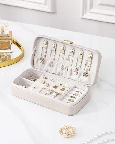 Travel Jewelry Case, Portable Jewelry Box with Ear Stud Board Design, Jewelry Travel Organizer for Rings Necklaces Earrings Bracelets, Travel Jewelry Organizer Case for Women, Light Taupe in Saudi Arabia